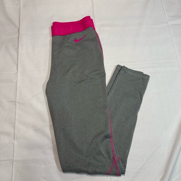 Nike Pro Gray and Pink Dri-Fit Leggings - Picture 1 of 9